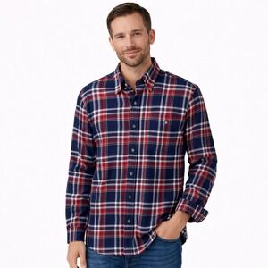 J Crew Flannel Long Sleeve‎ Button Up Shirt Men Large Red Blue Plaid Classic